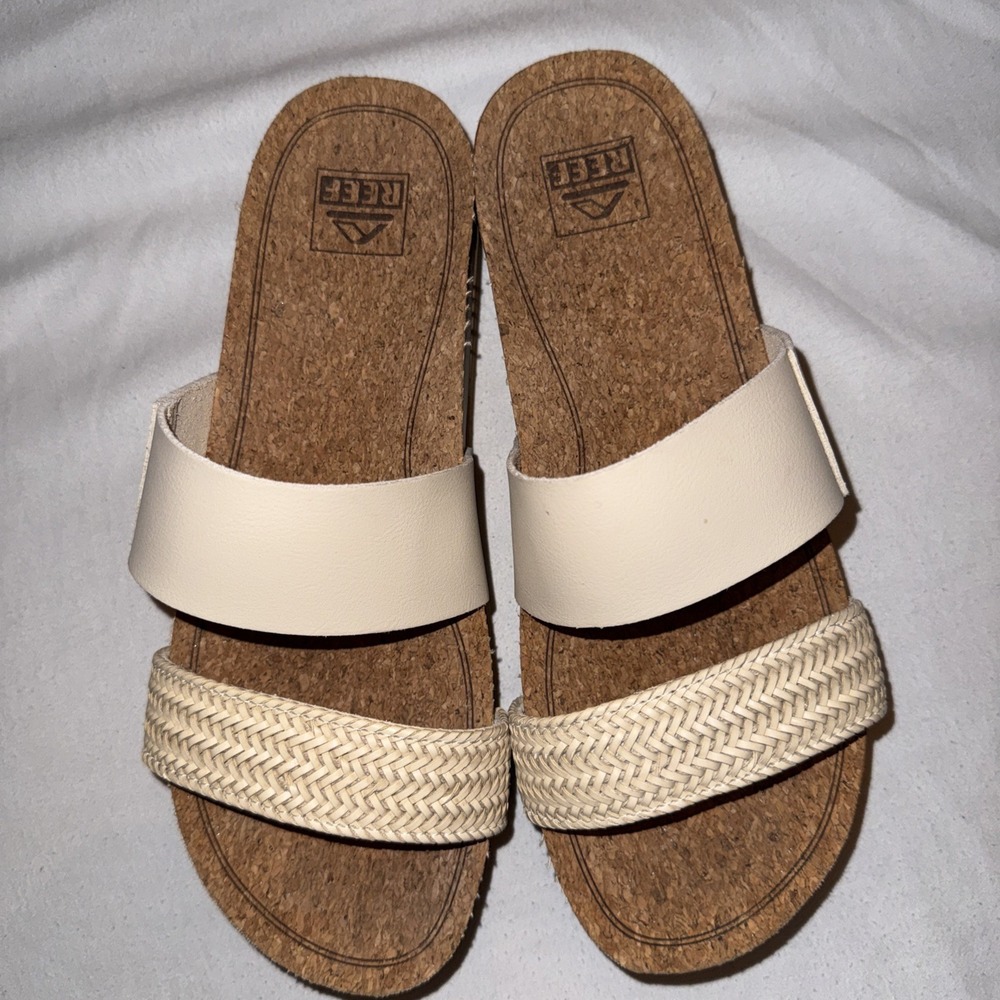 Reef Cushion Vista Hi Slip-On Sandal Natural Beige Platform Slide Womens 9